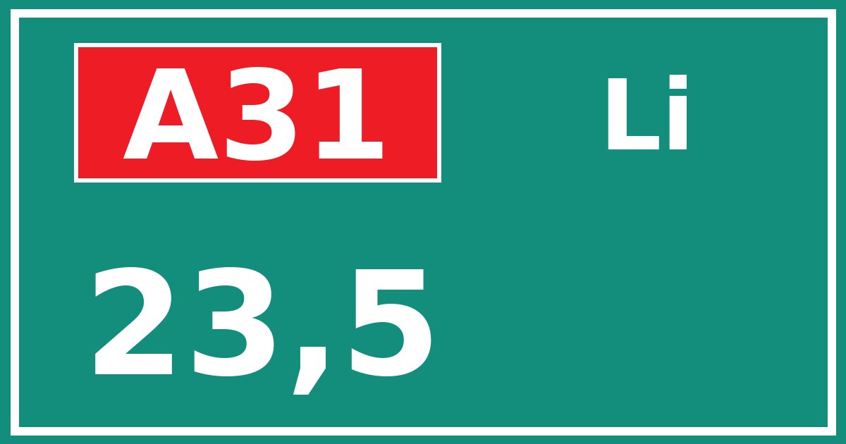 Hectometerbord A31 23,5 zijde Li
