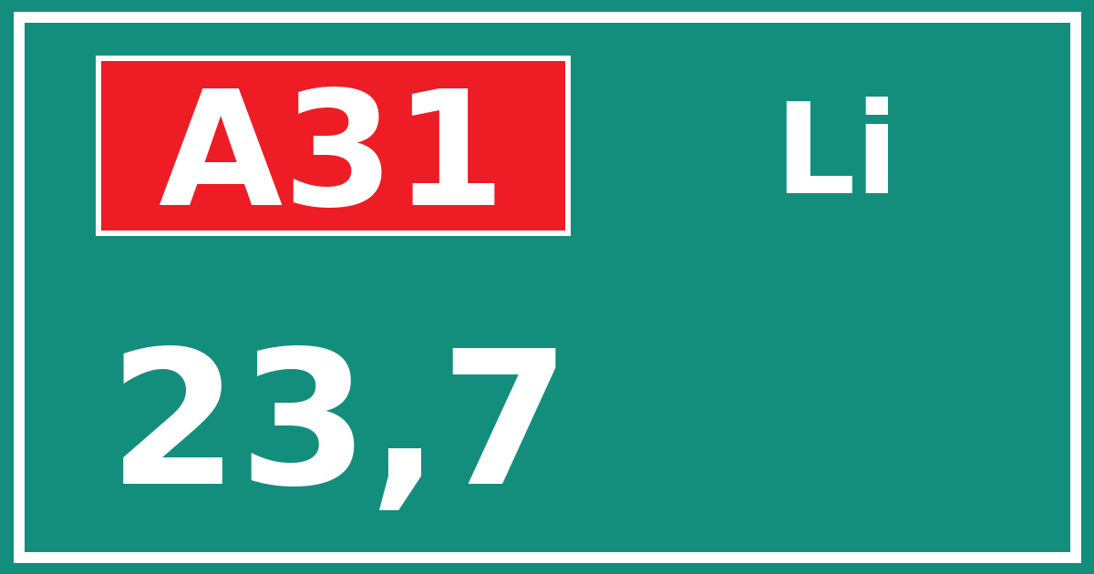 Hectometerbord A31 23,7 zijde Li