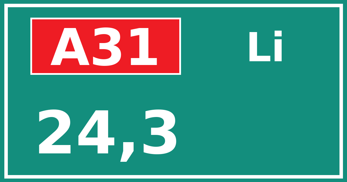 Hectometerbord A31 24,3 zijde Li