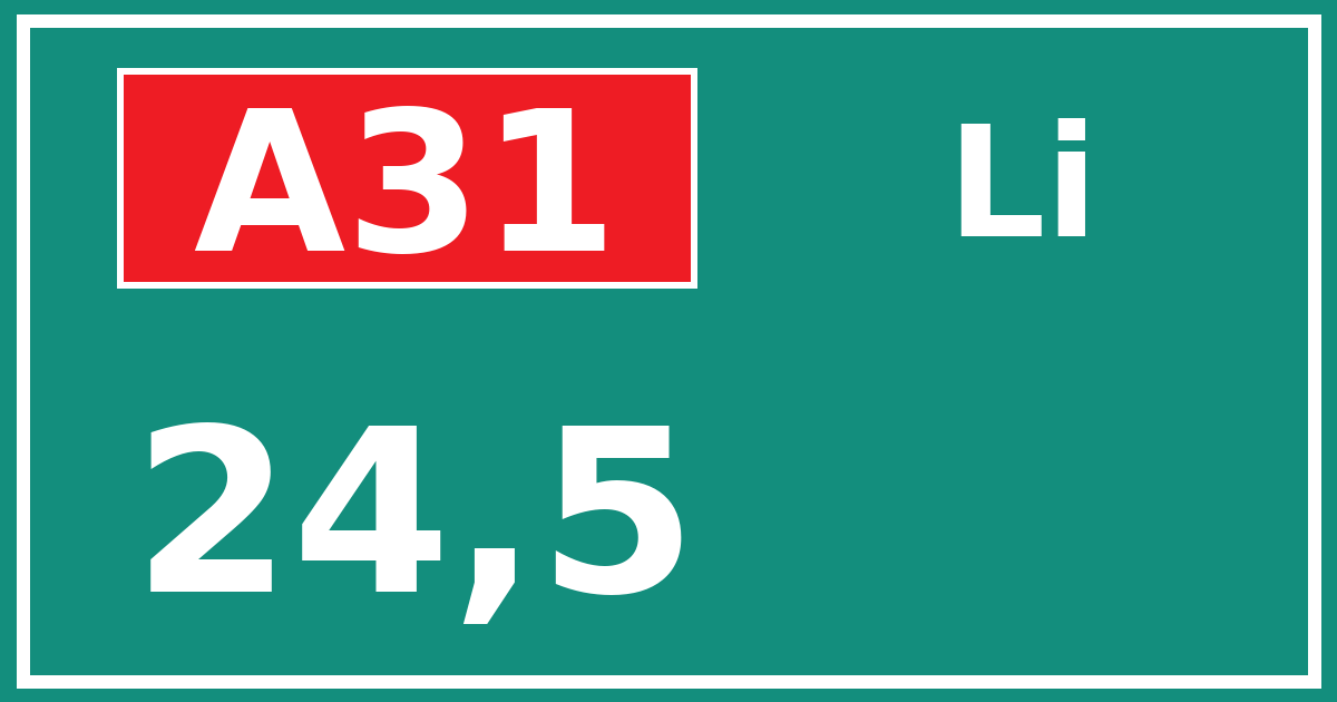 Hectometerbord A31 24,5 zijde Li