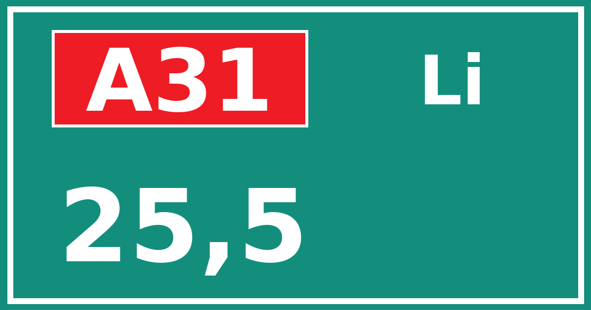 Hectometerbord A31 25,5 zijde Li