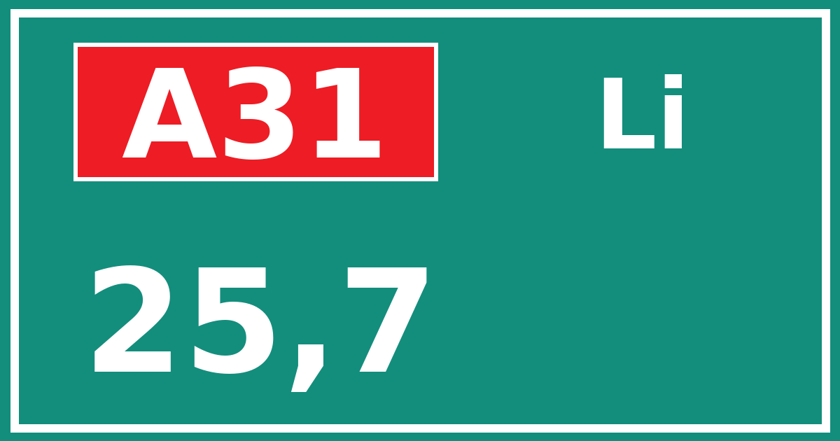 Hectometerbord A31 25,7 zijde Li