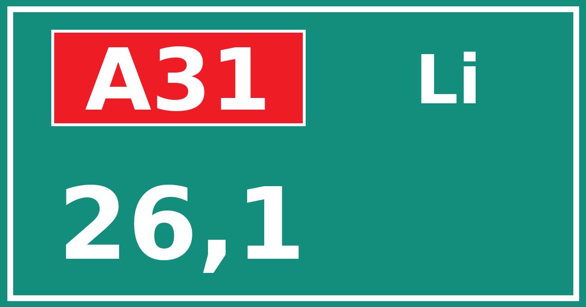 Hectometerbord A31 26,1 zijde Li