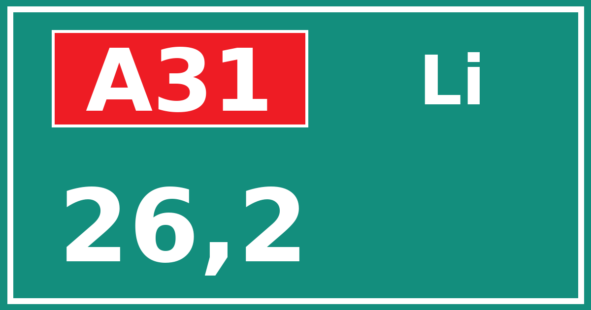 Hectometerbord A31 26,2 zijde Li