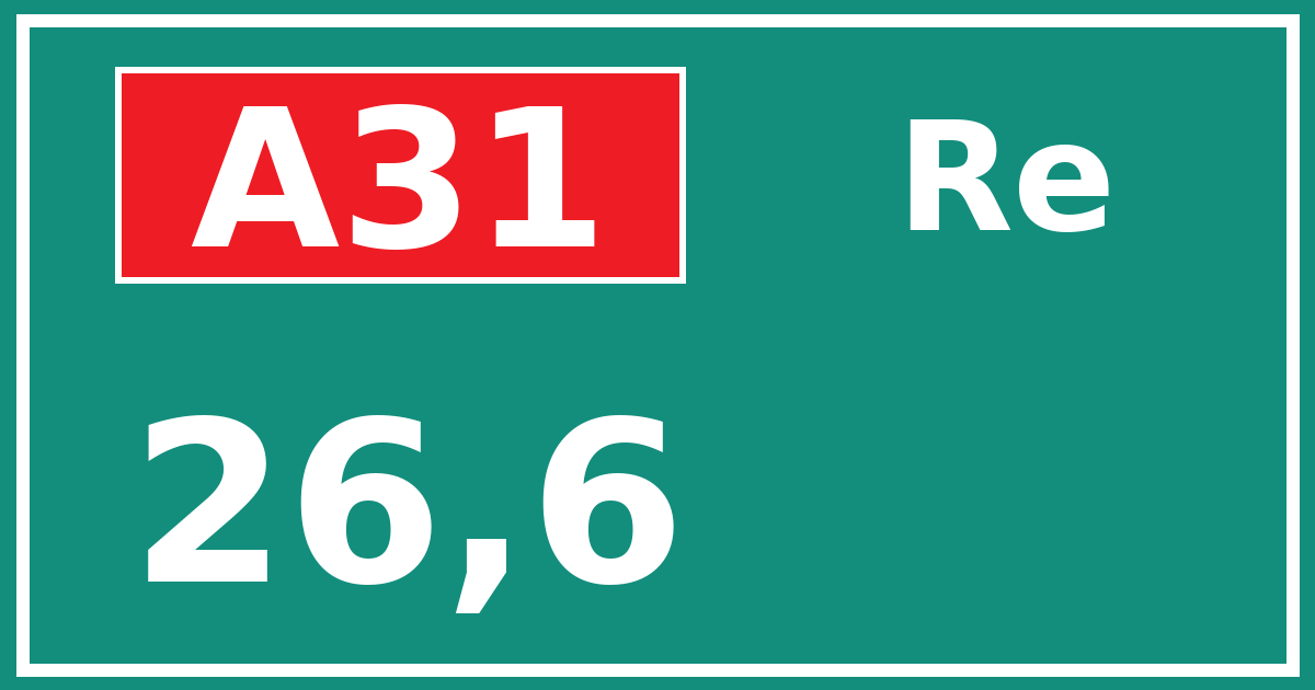 Hectometerbord A31 26,6 zijde Re