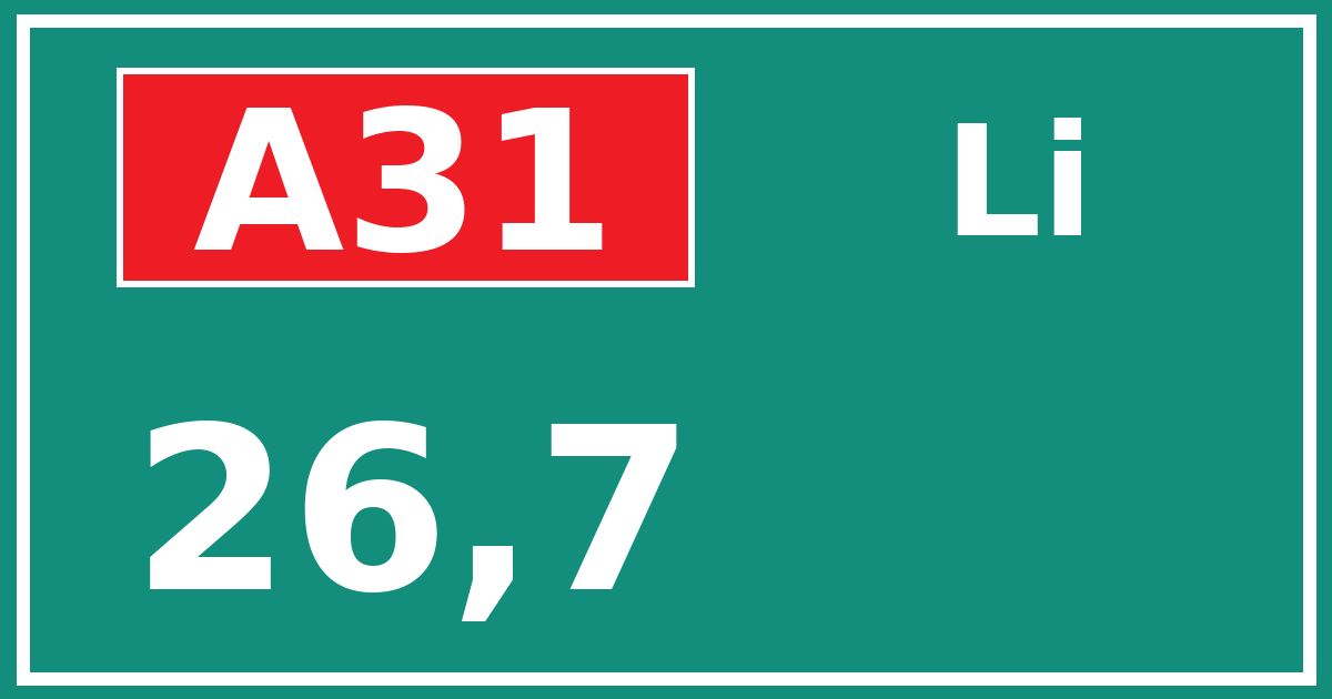 Hectometerbord A31 26,7 zijde Li