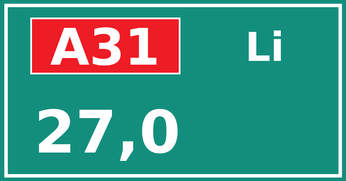 Hectometerbord A31 27,0 zijde Li