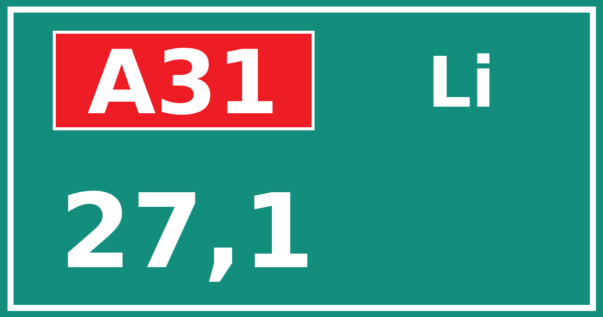 Hectometerbord A31 27,1 zijde Li