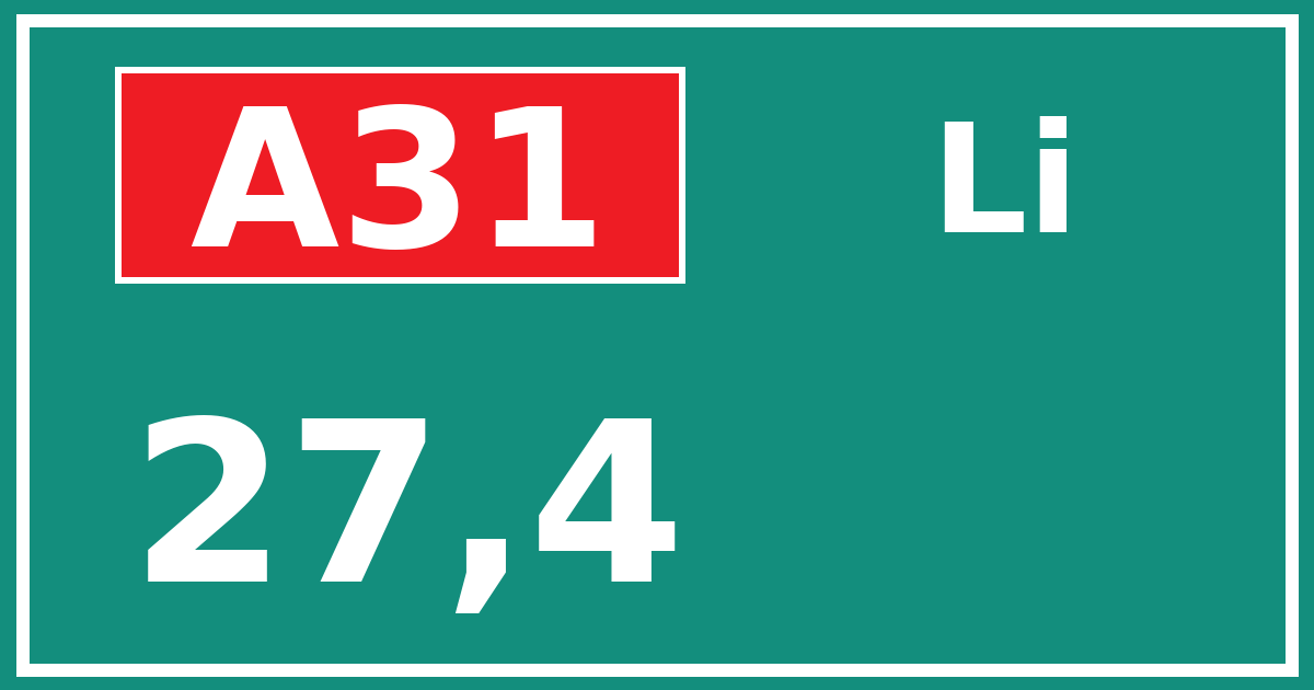 Hectometerbord A31 27,4 zijde Li
