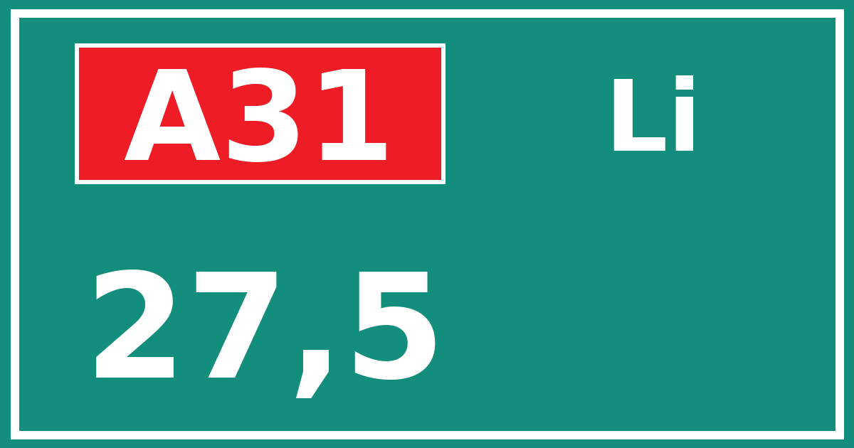 Hectometerbord A31 27,5 zijde Li