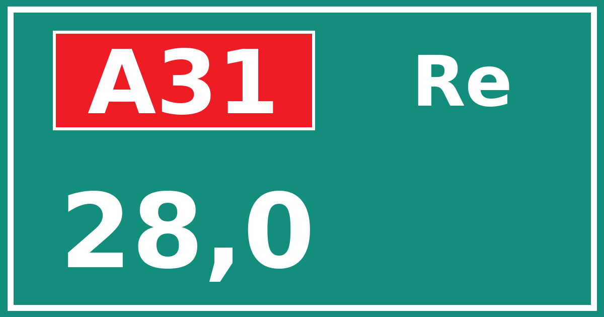Hectometerbord A31 28,0 zijde Re