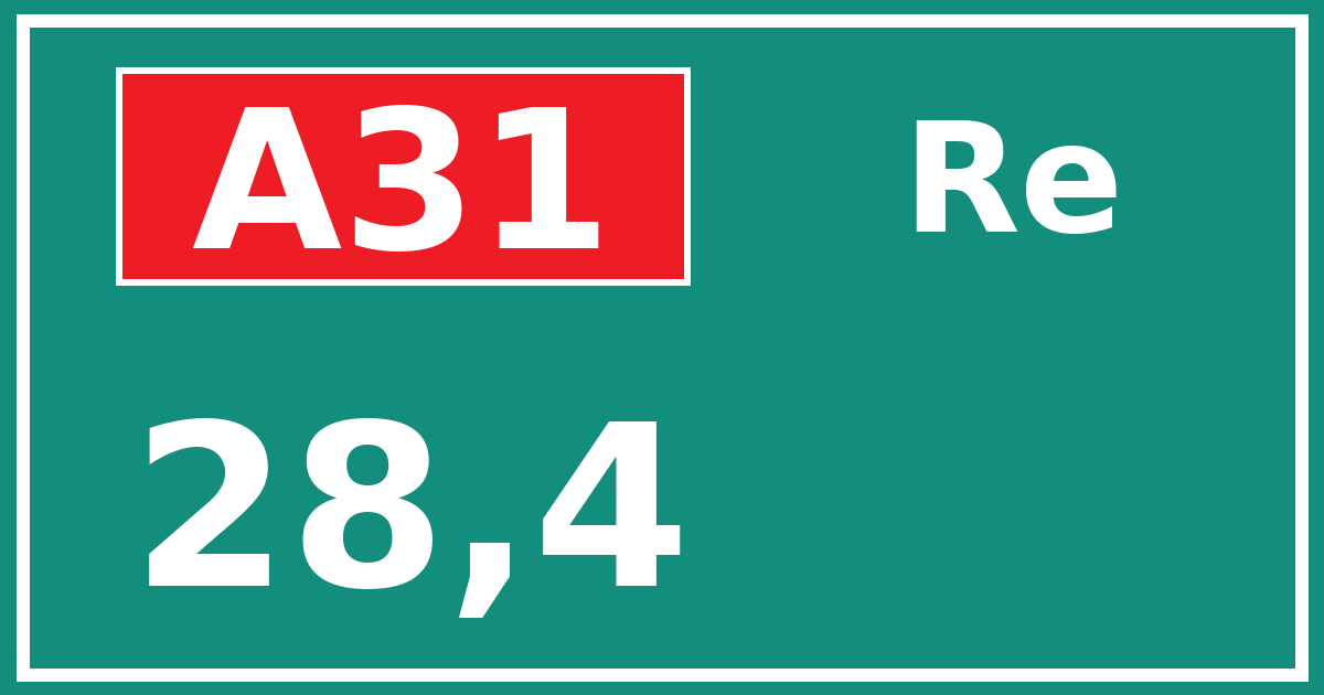 Hectometerbord A31 28,4 zijde Re
