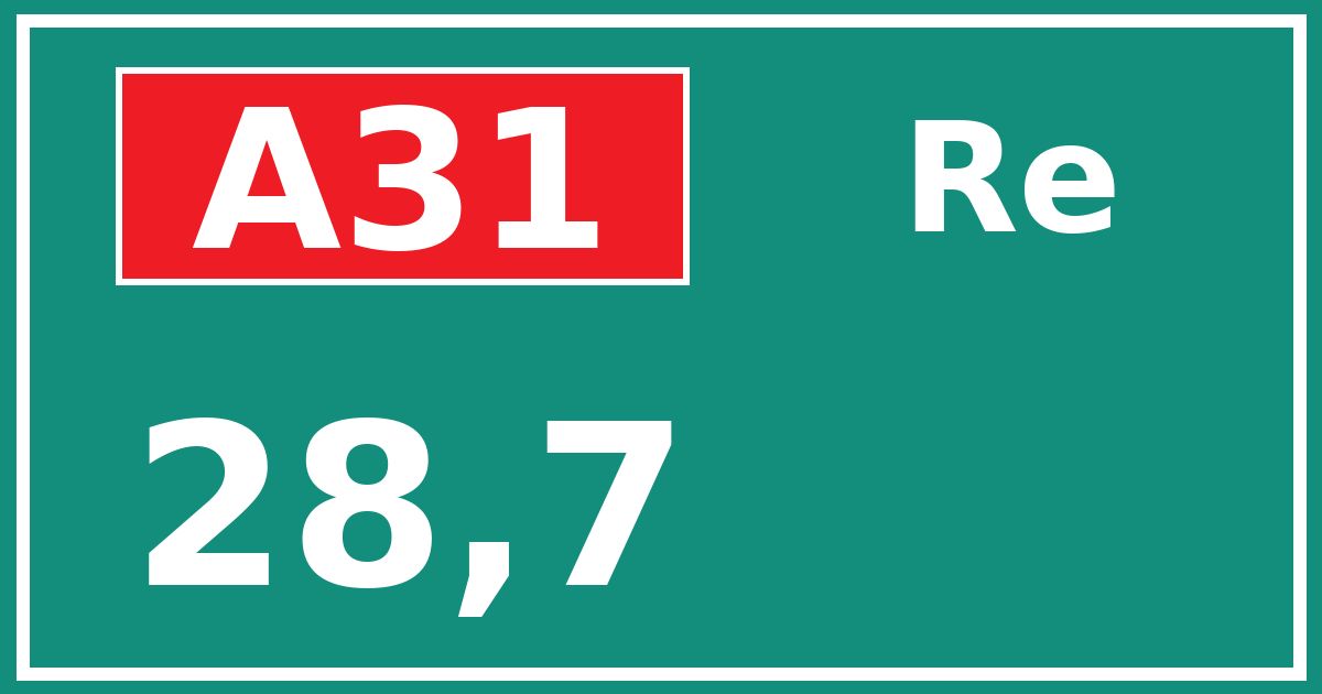 Hectometerbord A31 28,7 zijde Re