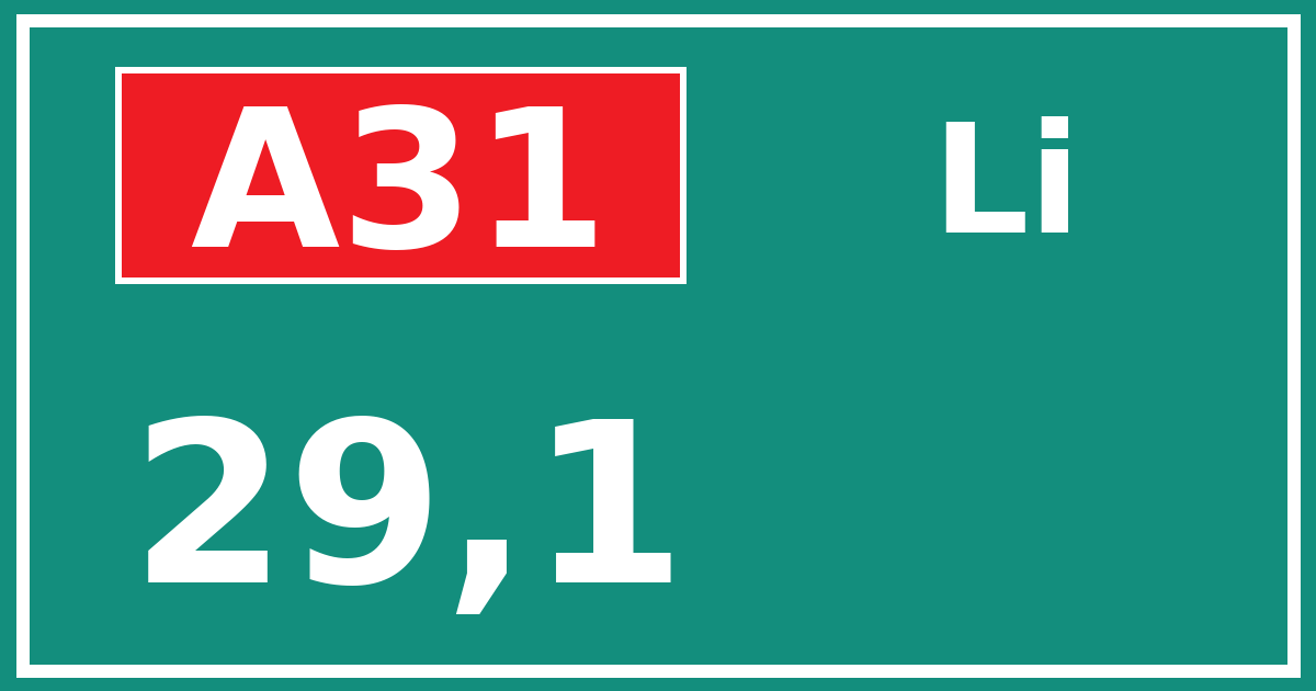 Hectometerbord A31 29,1 zijde Li