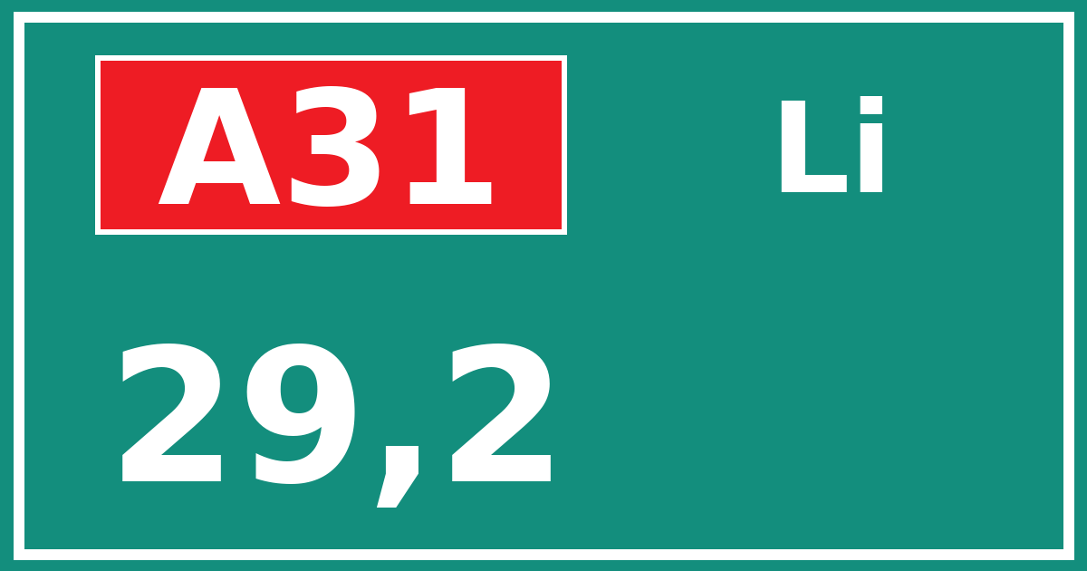 Hectometerbord A31 29,2 zijde Li
