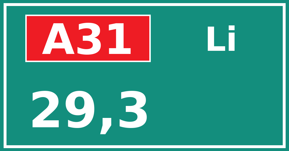 Hectometerbord A31 29,3 zijde Li