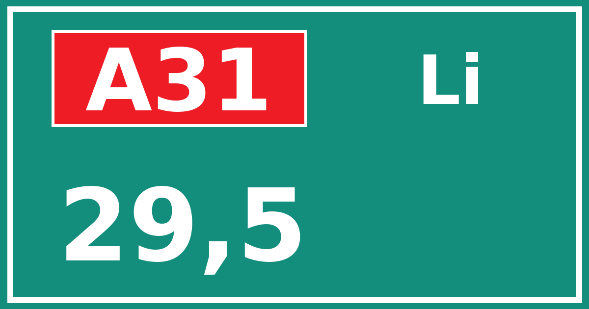 Hectometerbord A31 29,5 zijde Li