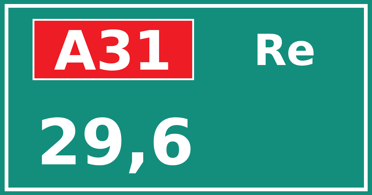 Hectometerbord A31 29,6 zijde Re