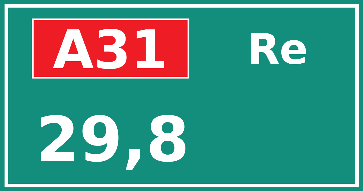 Hectometerbord A31 29,8 zijde Re