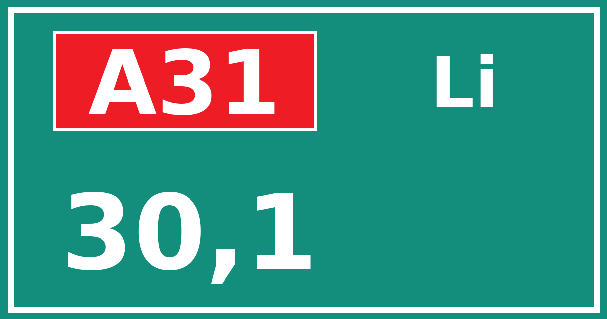 Hectometerbord A31 30,1 zijde Li
