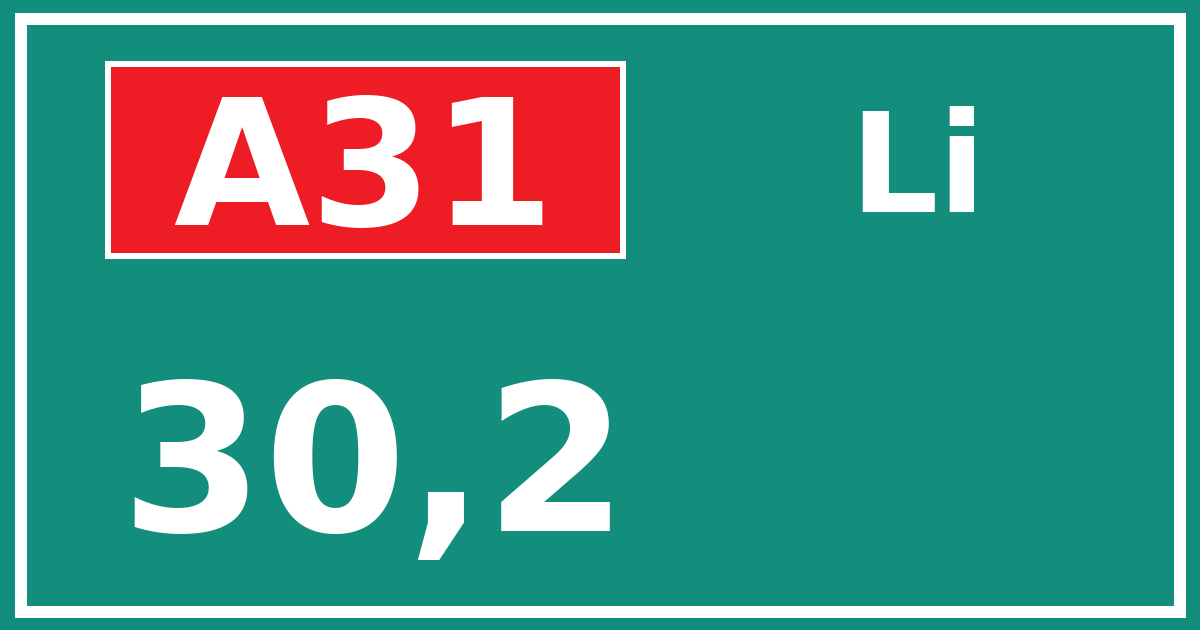Hectometerbord A31 30,2 zijde Li