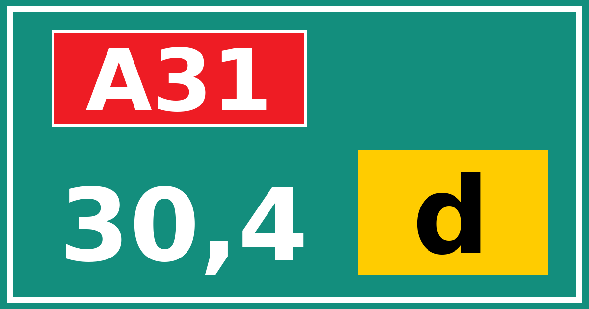 Hectometerbord A31 30,4 letter d