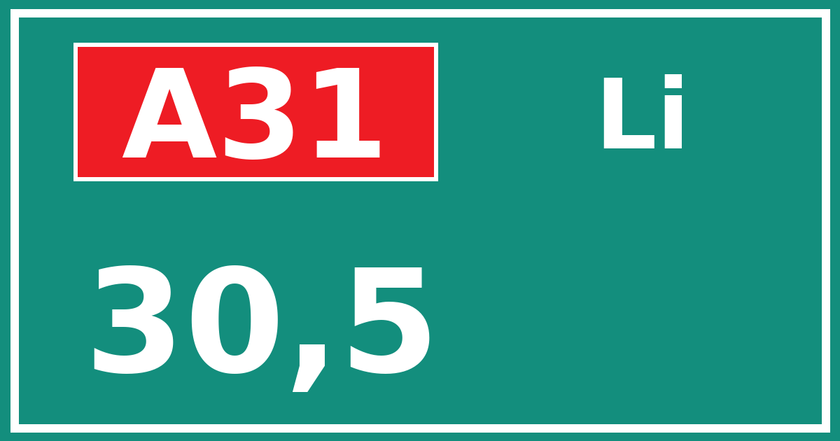 Hectometerbord A31 30,5 zijde Li