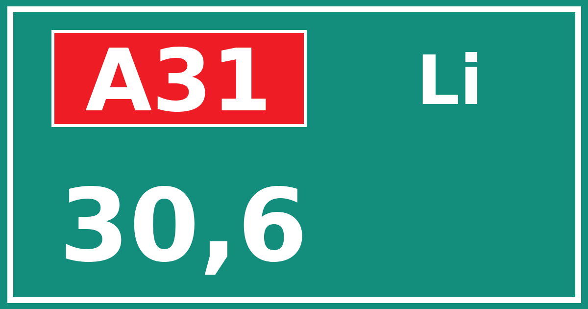 Hectometerbord A31 30,6 zijde Li