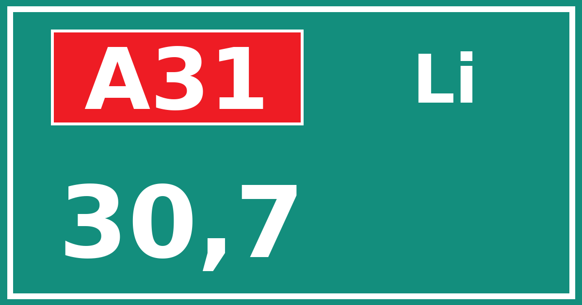Hectometerbord A31 30,7 zijde Li