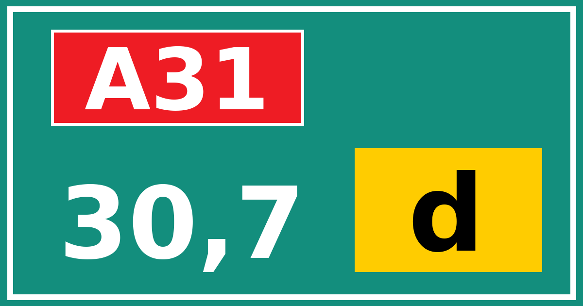 Hectometerbord A31 30,7 letter d