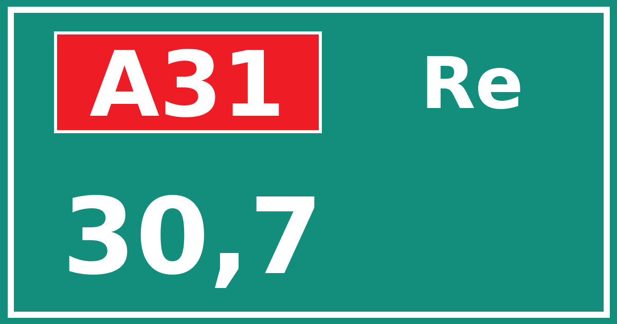 Hectometerbord A31 30,7 zijde Re