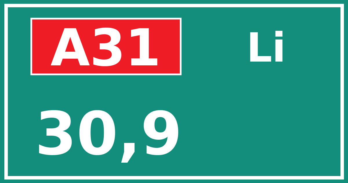 Hectometerbord A31 30,9 zijde Li