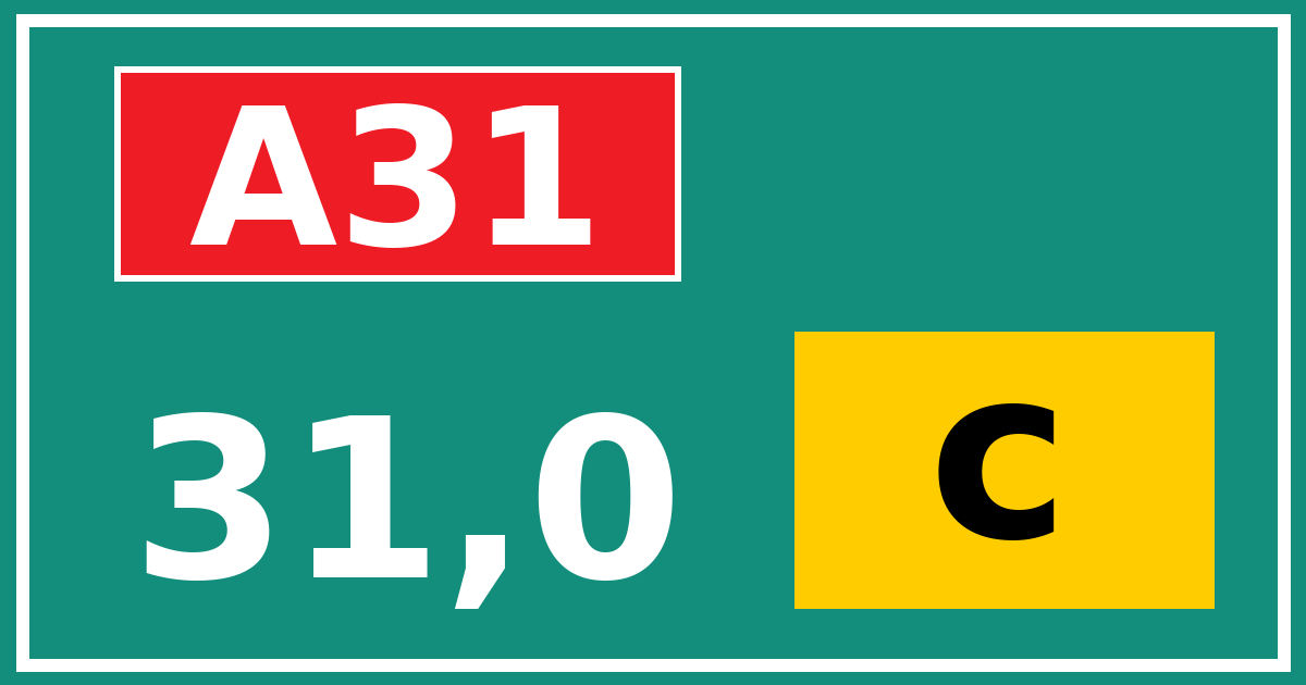 Hectometerbord A31 31,0 letter c