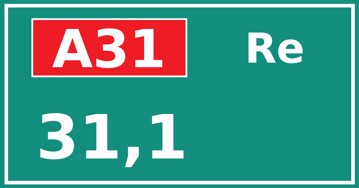 Hectometerbord A31 31,1 zijde Re