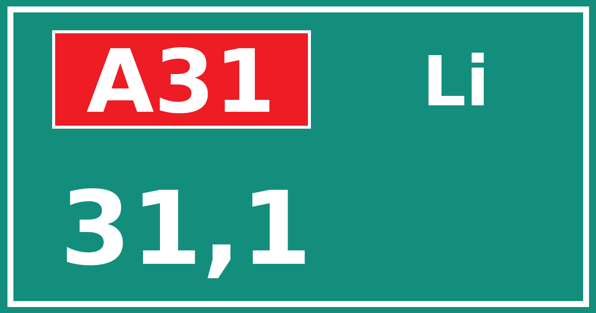 Hectometerbord A31 31,1 zijde Li