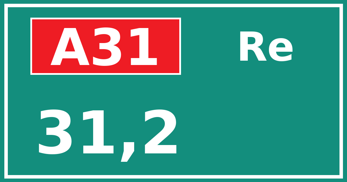Hectometerbord A31 31,2 zijde Re