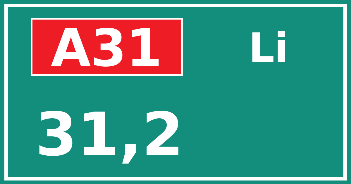 Hectometerbord A31 31,2 zijde Li