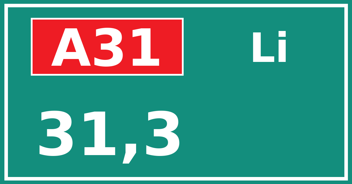 Hectometerbord A31 31,3 zijde Li