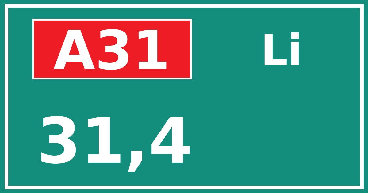 Hectometerbord A31 31,4 zijde Li