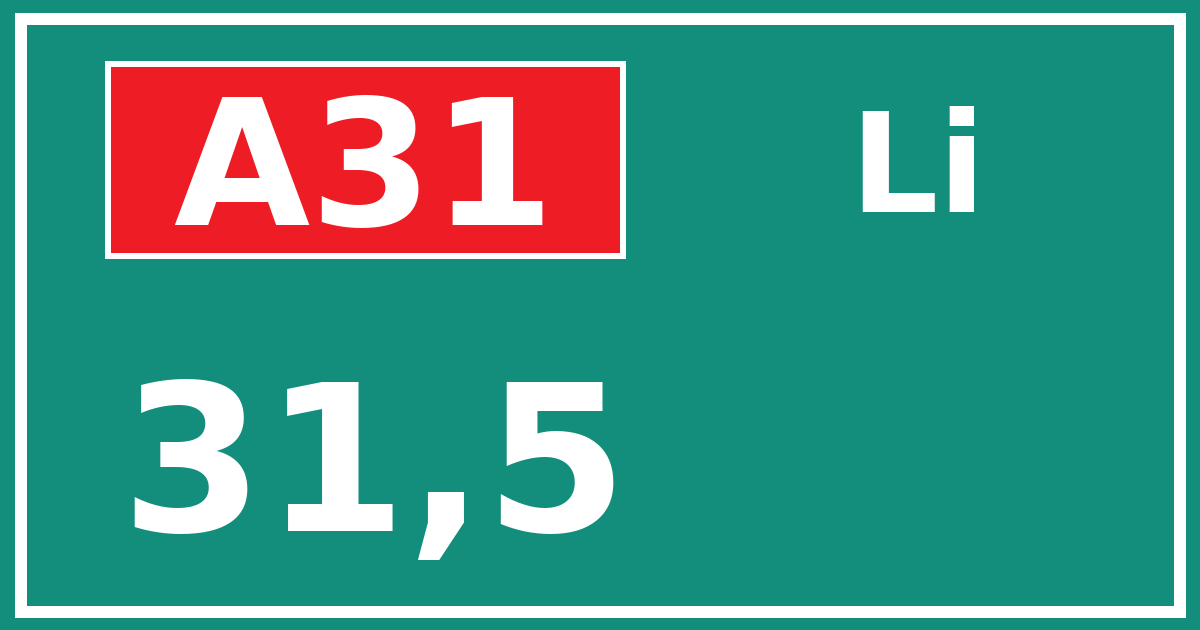 Hectometerbord A31 31,5 zijde Li