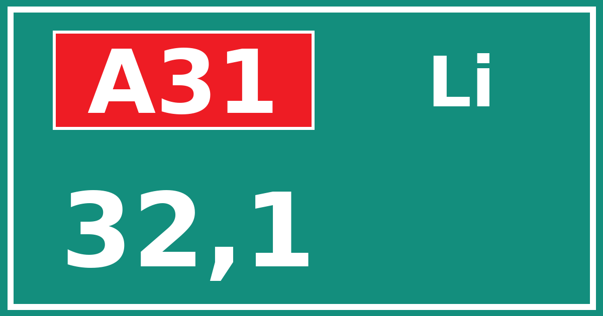 Hectometerbord A31 32,1 zijde Li