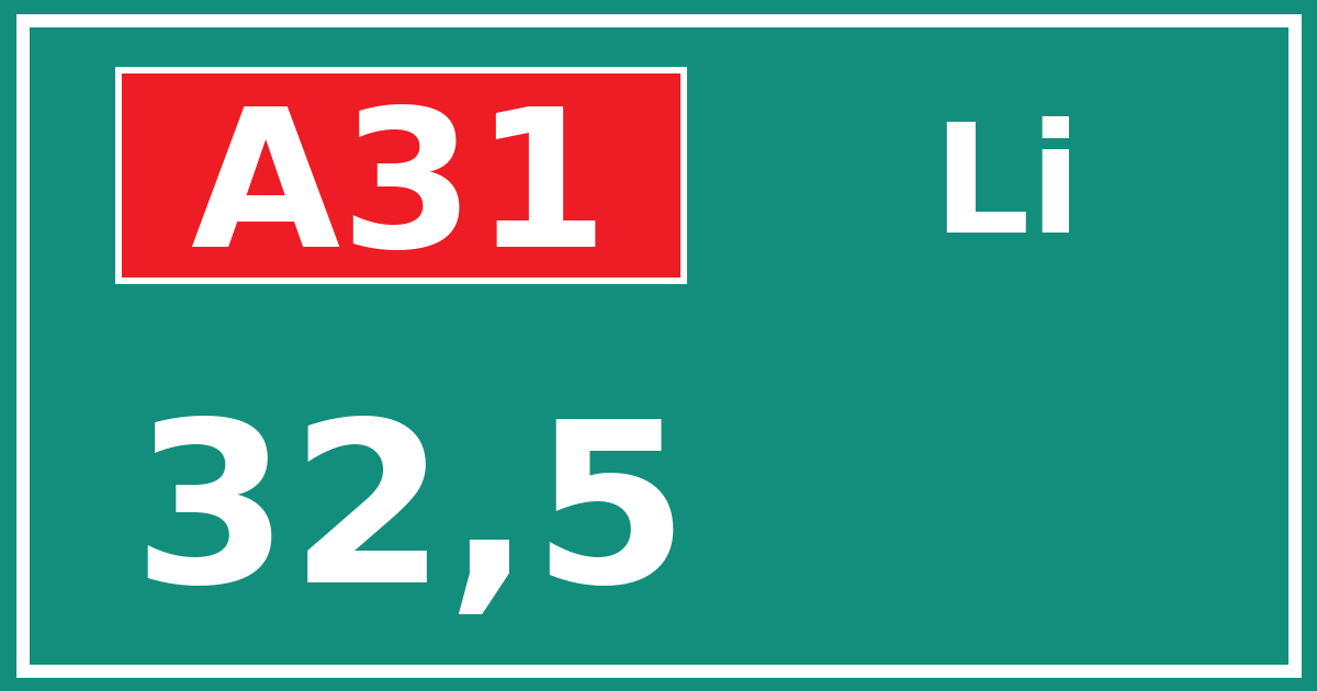 Hectometerbord A31 32,5 zijde Li