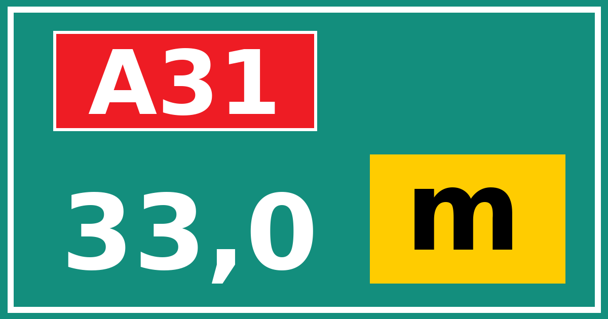 Hectometerbord A31 33,0 letter m