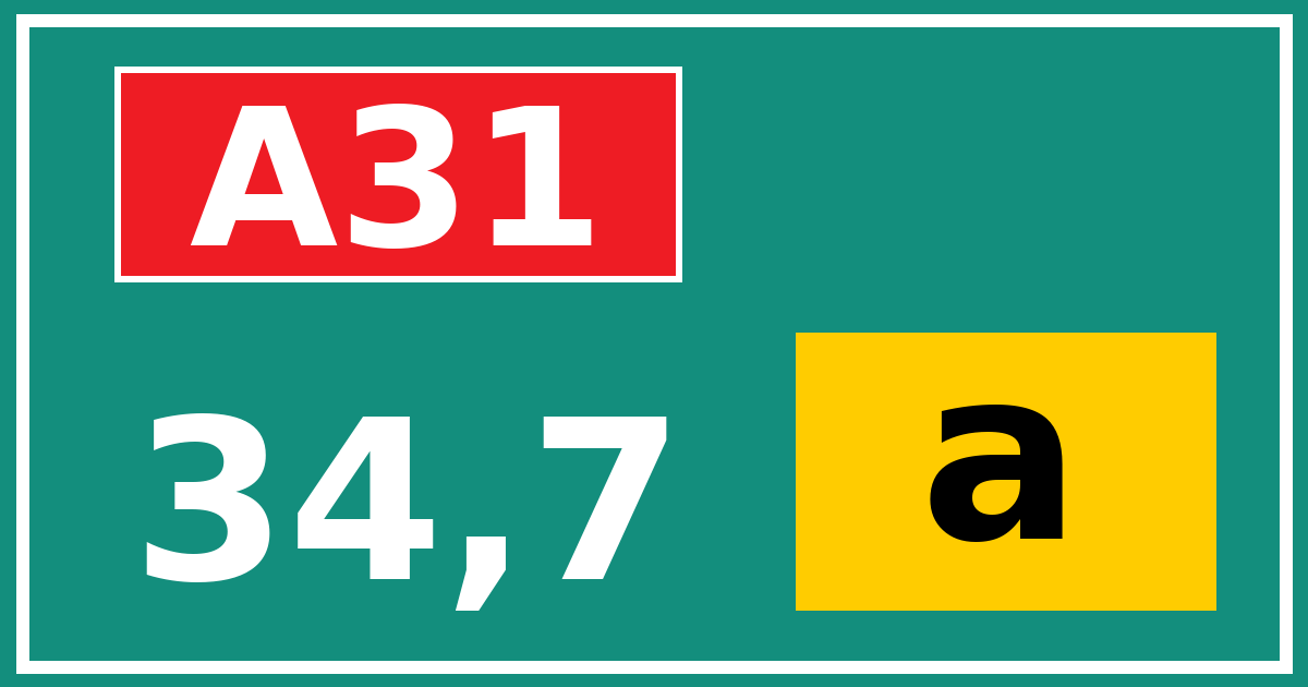 Hectometerbord A31 34,7 letter a