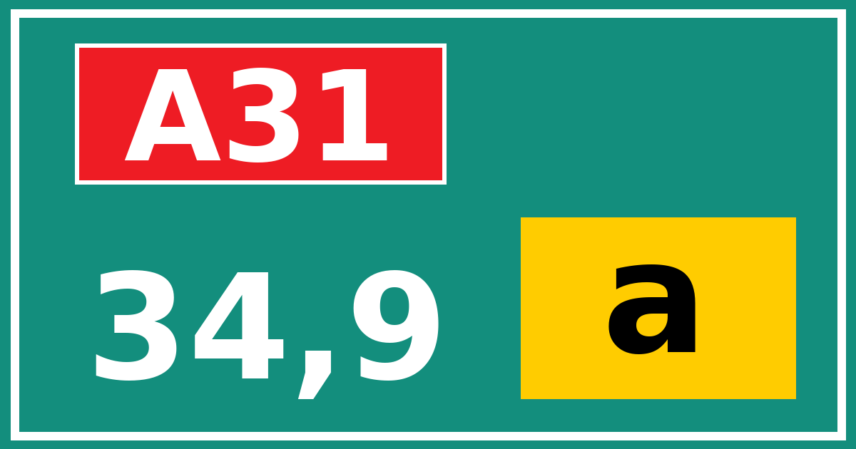 Hectometerbord A31 34,9 letter a