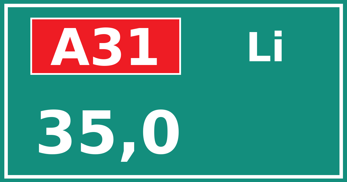 Hectometerbord A31 35,0 zijde Li