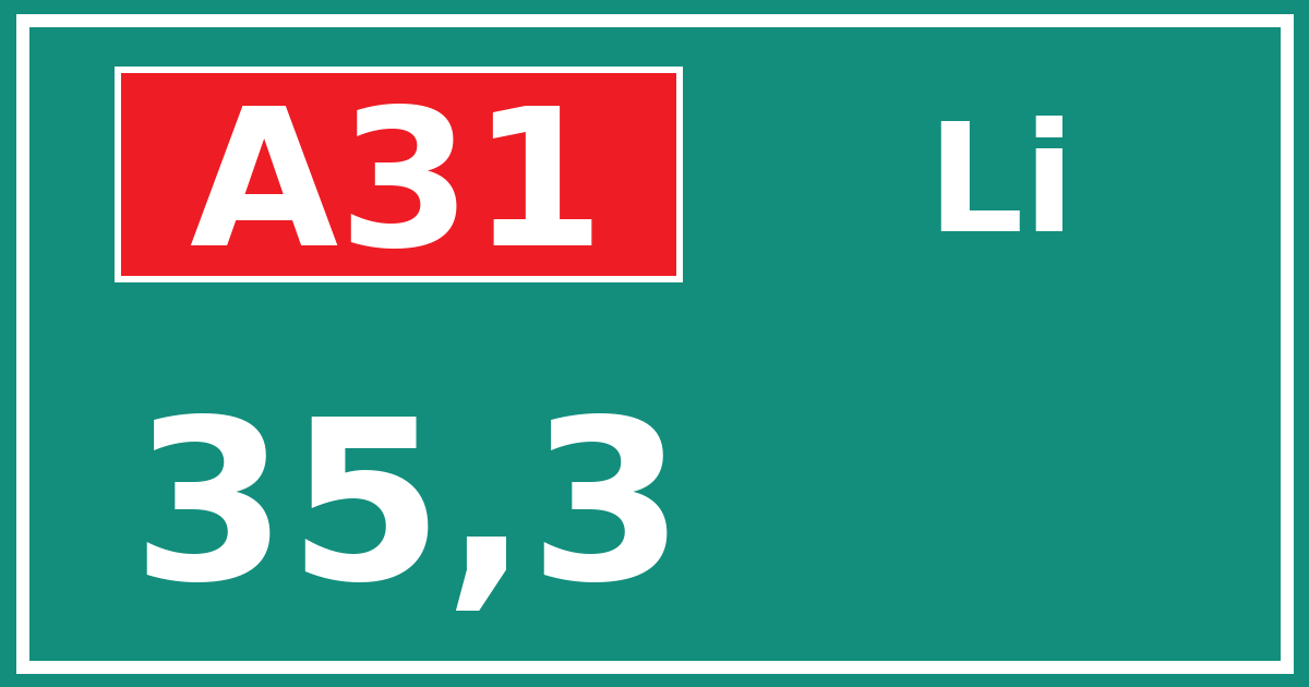 Hectometerbord A31 35,3 zijde Li