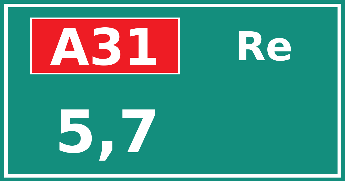 Hectometerbord A31 5,7 zijde Re