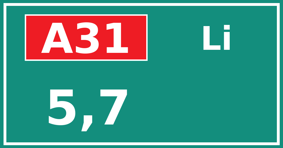 Hectometerbord A31 5,7 zijde Li