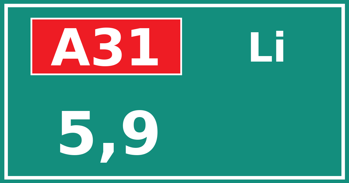 Hectometerbord A31 5,9 zijde Li